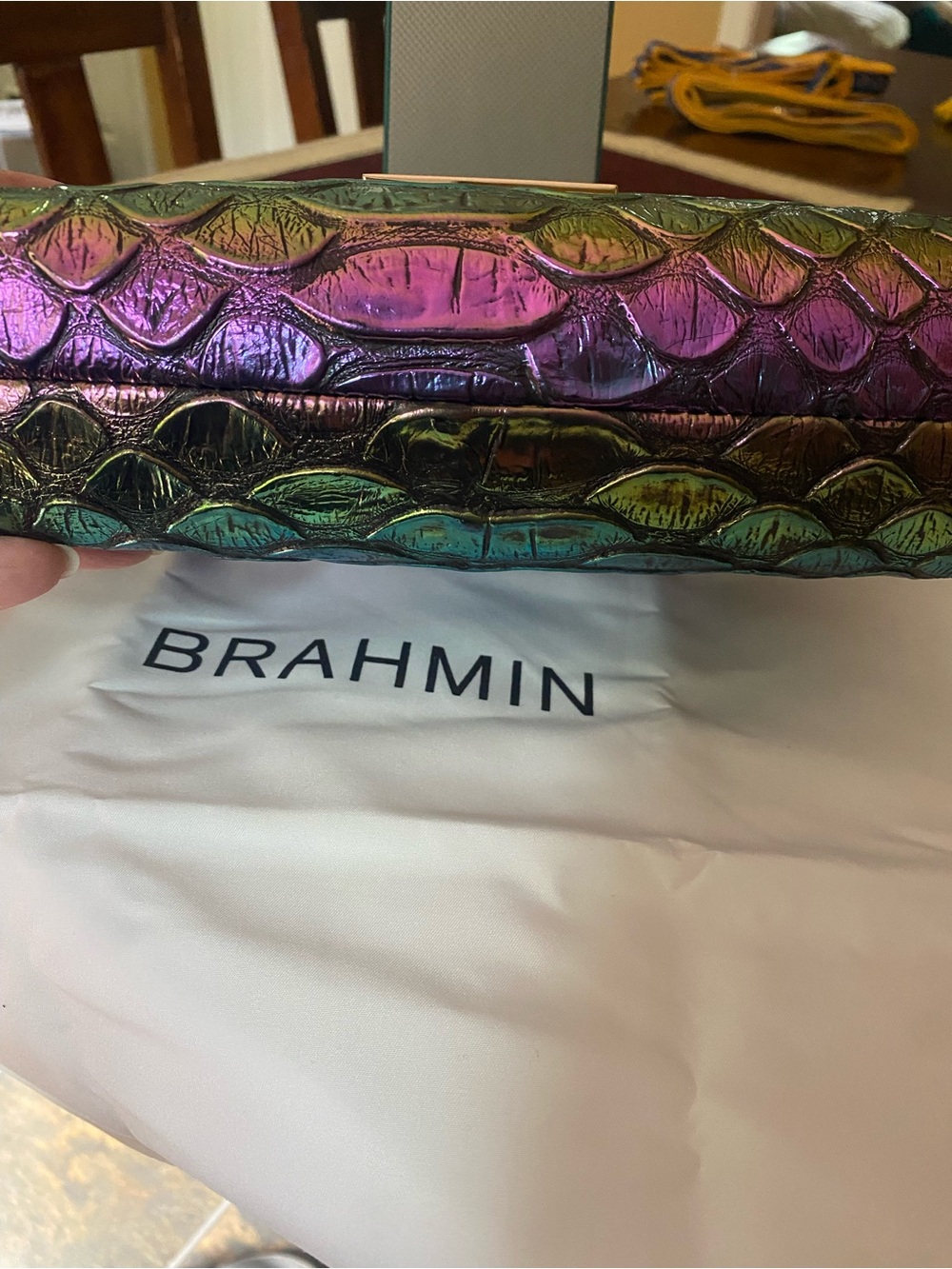 Brahmin Iridescent Embossed Leather Shoulder Bag in Green Blue Purple - Picture 3 of 10